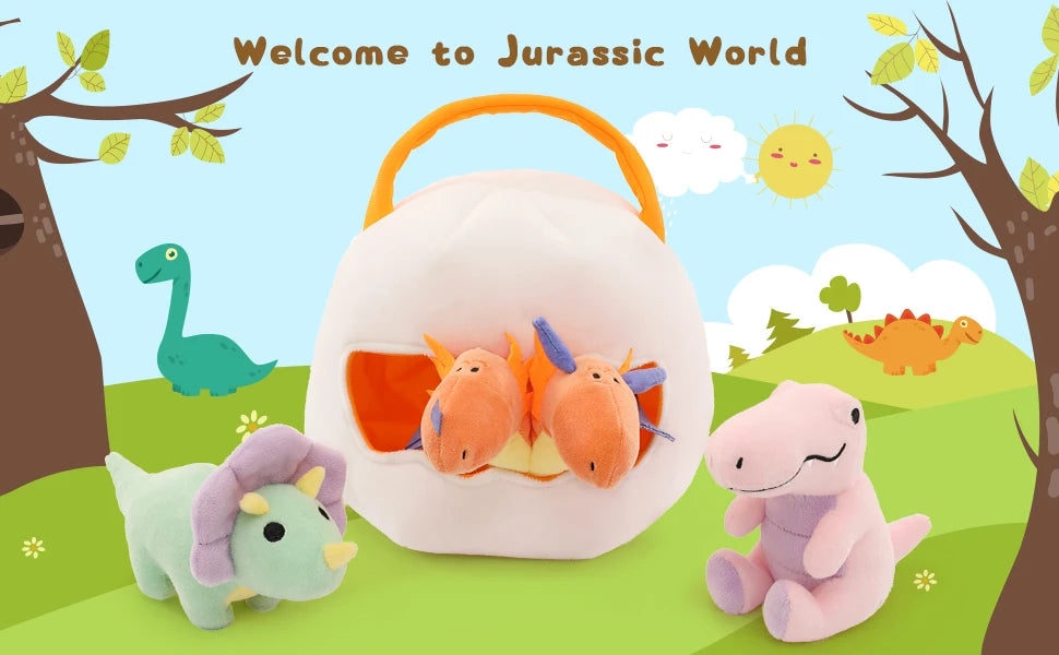 Plush Dinosaur Stuffed Animal Set of 3 Soft Dinosaur Toys for Boys and Girls,Triceratops, Tyrannosaurus Rex and Charizard.