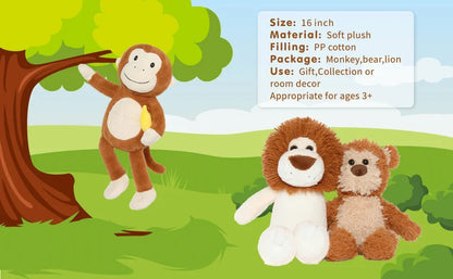 3 Packs Small Teddy Bear Stuffed Animals Set Stuffed Bear/Monkey/Lion Plush Animals for Kids