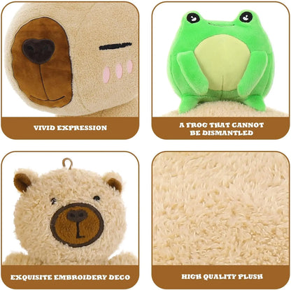 Capybara Stuffed Animal, 21.6'' Big Mommy Capybara Plush Toy with 3 Baby Stuffed Capybara 1 Frog Plush Toy