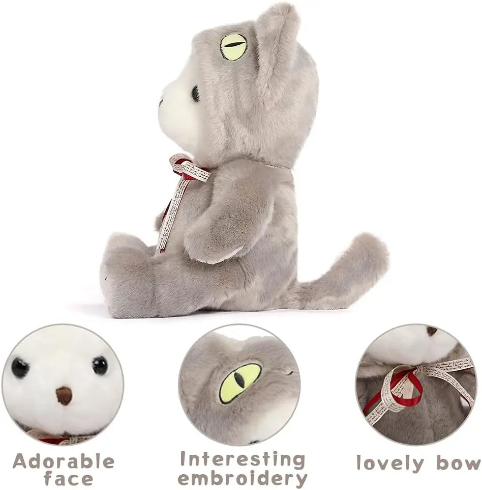 Stuffed Cat Plush Toys Cute Kitten Stuffed Animal Toys, Soft Plushies for Girls Plush Doll Gifts for Kids(9.8Inch，Grey)