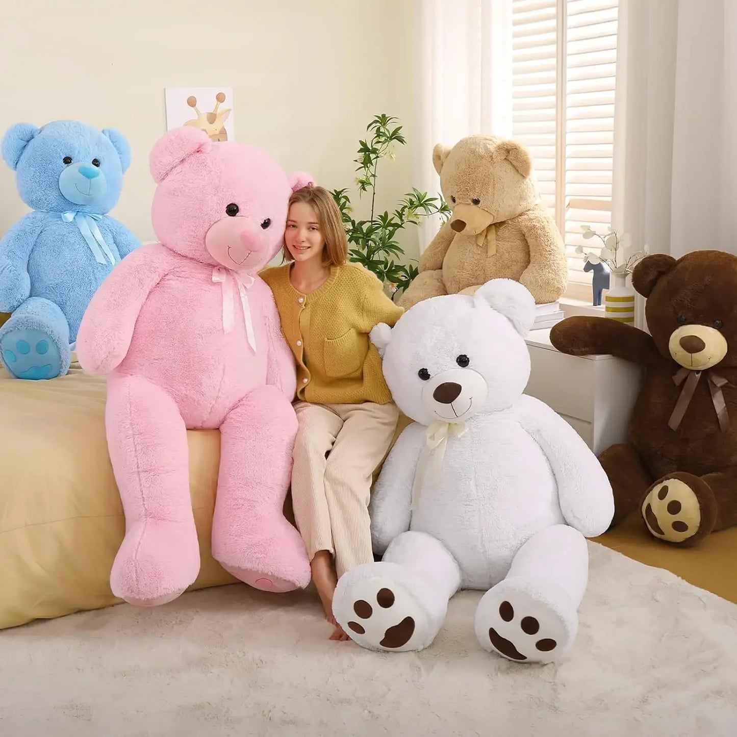 Giant Teddy Bear - 5 Feet Tall Pink Life Size Stuffed Animal with Footprints - Valentine's Day Gift