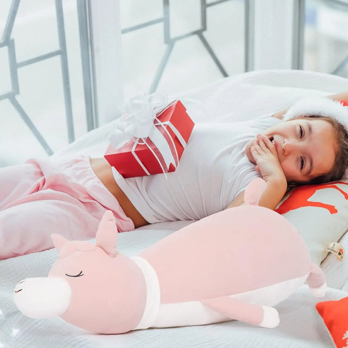 Llama Alpaca Stuffed Animal Squishies, Llama Alpaca Plush Long Sheep Plush Body Pillow  for Girlfriend Kids (Pink)