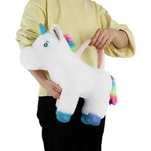 16" White Rainbow Mane Unicorn Toys Handbag - Soft Fluffy Unicorn Plush with a Unicorn Headband as Gifts
