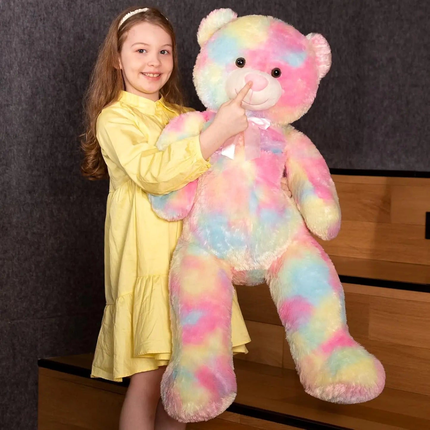 Big Teddy Bear Stuffed Animals, Colorful Teddy Bear Plush Toy for Girlfriend Children, Tie-dye Pink 39inch