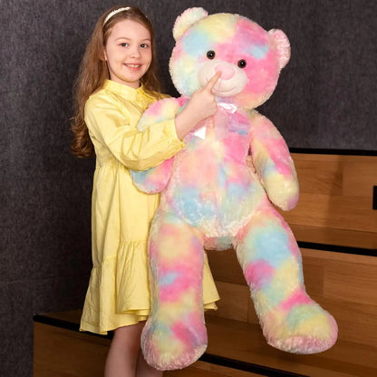 Big Teddy Bear Stuffed Animals, Colorful Teddy Bear Plush Toy for Girlfriend Children, Tie-dye Pink 39inch