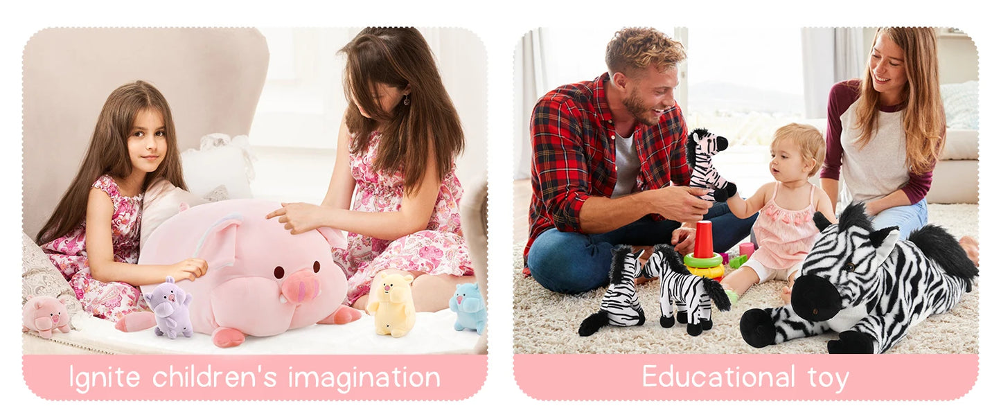 5 Pcs Pig Stuffed Animal with Babies, 19.6 inch Soft Cuddly Pig Plush Toy Set for Kids
