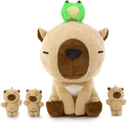 Capybara Stuffed Animal, 21.6'' Big Mommy Capybara Plush Toy with 3 Baby Stuffed Capybara 1 Frog Plush Toy