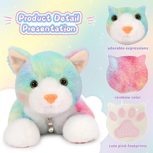 4 Piece Cats Stuffed Animals,  Cute Rainbow Mom and Baby Stuffed Cats for Kids Girls Boys Gift for Valentines Birthday