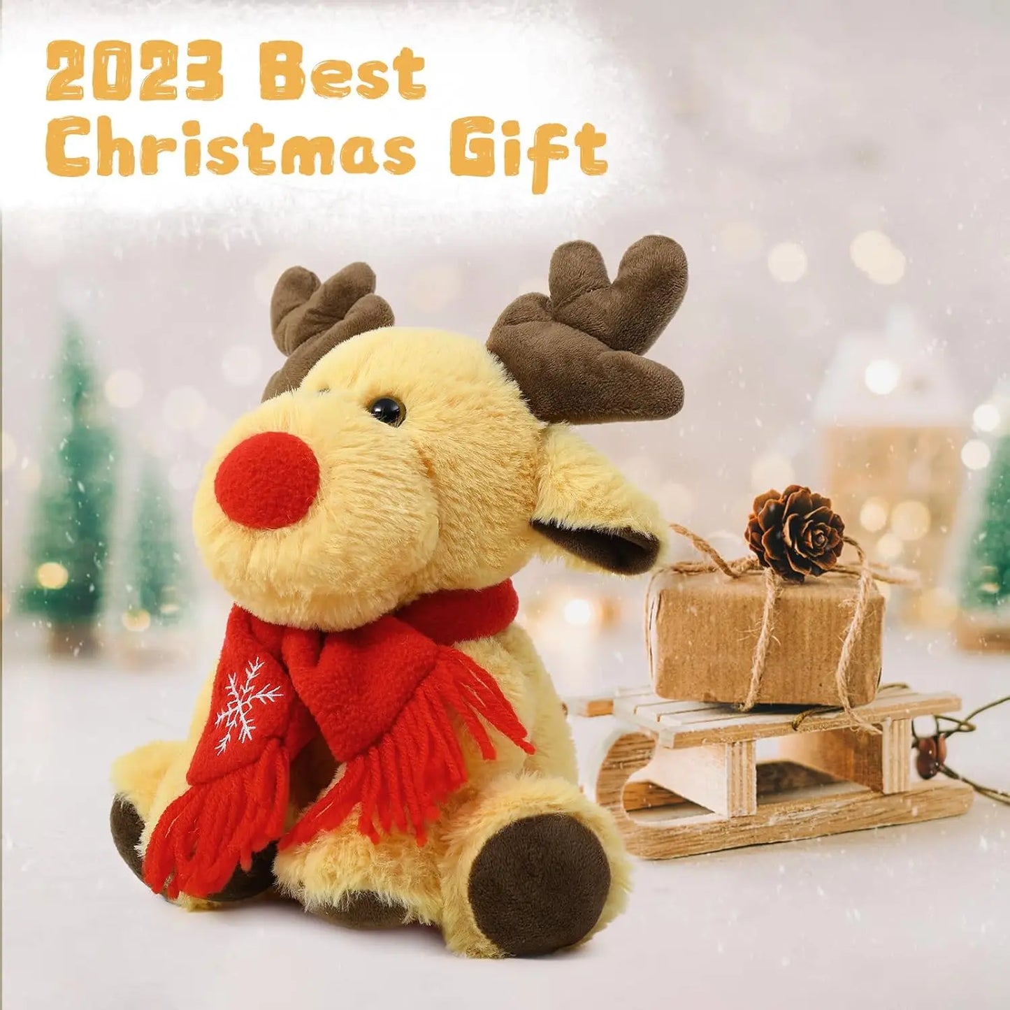 Reindeer Stuffed Animal Cute Christmas Reindeer Plush Toys for Kids, 9'' Rudolph The Red Nosed Reindeer Stuffed Animal