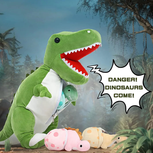 Giant Dinosaur Stuffed Animal 23.6'' Big T-Rex Mommy Dinosaur Plush Toy with 3 Cute Baby Dinosaurs & 3 Egg Bags Inside
