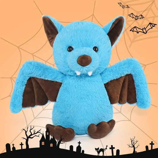 Blue Stuffed Bat Plush Toy - 14 Inches Goth Halloween Stuffed Animals - Soft Furry Gifts for Kids