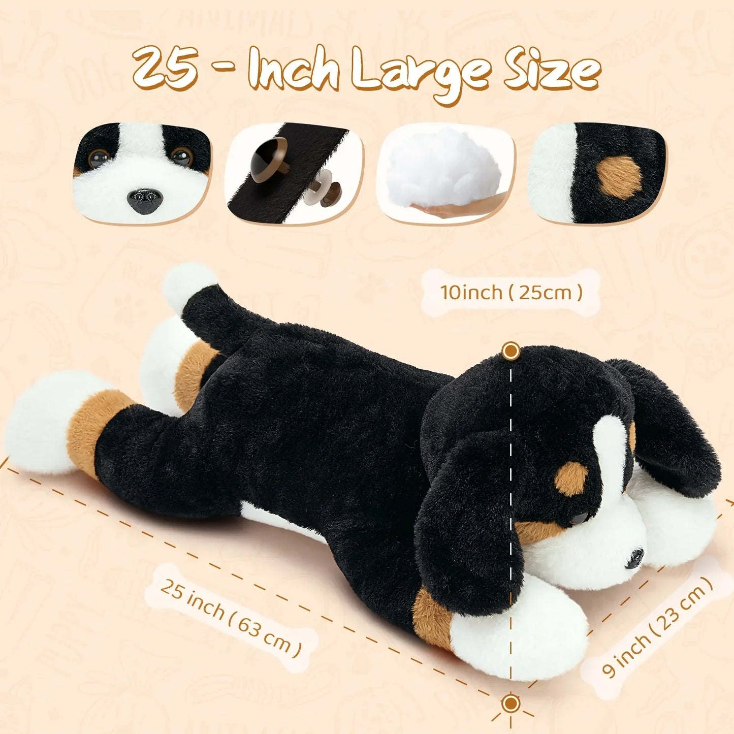 Snuggle Softie, Giant Bernese Mountain Dog Plush Toy, 25" - Soft Polyester Stuffed Animal in Deep Brown/White/Black