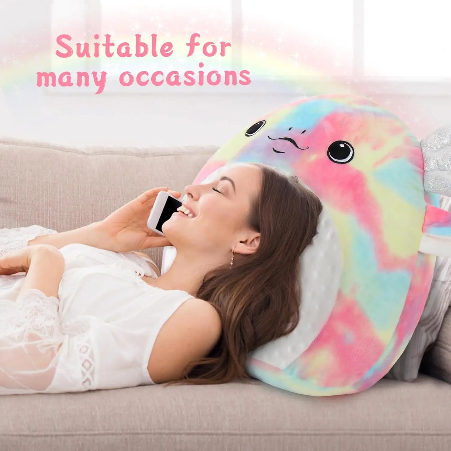 Large 20" Axolotl Plush Pillow, Big Axolotl Stuffed Animal Plush Toy - Rainbow Axolotl Plushies Throw Gifts for Kids