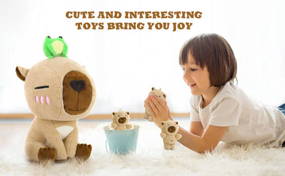 Capybara Stuffed Animal, 21.6'' Big Mommy Capybara Plush Toy with 3 Baby Stuffed Capybara 1 Frog Plush Toy