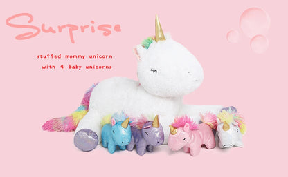 22'' Unicorn Stuffed Animal for Girls, Mommy Stuffed Unicorn with 4 Baby Unicorns, Cute Plush Unicorn Plush Toy for Kids