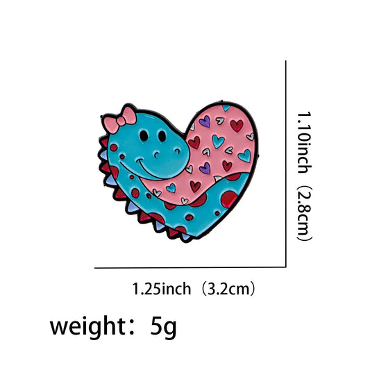 Heart-Shaped Dinosaur Lapel Pins
