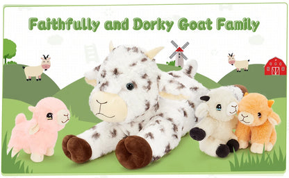 21.7 Inch Big Goat Stuffed Animal with 3 Cute Stuffed Goat Babies Inside for Age 3+ Kids, Goat Stuffed Goat Plush Toy Set