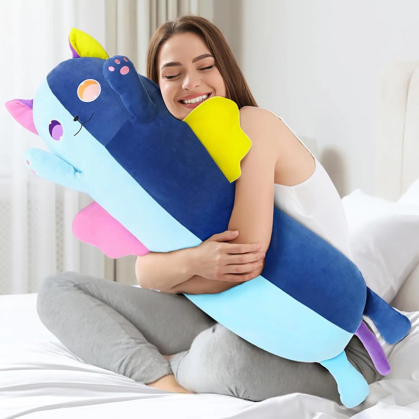 Large Stuffed Cat Plush Body Pillow for Kids,42in Long Cat Plush Pillow for Adults, Cat Stuffed Animal for Kids Girls