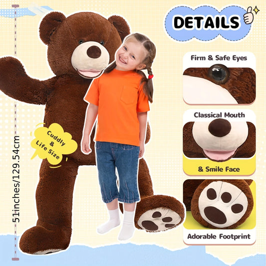 Giant 52" Dark Brown Teddy Bear Plush with Footprints - Perfect for Youngsters Showers, Youngsters' Rooms & Gifts