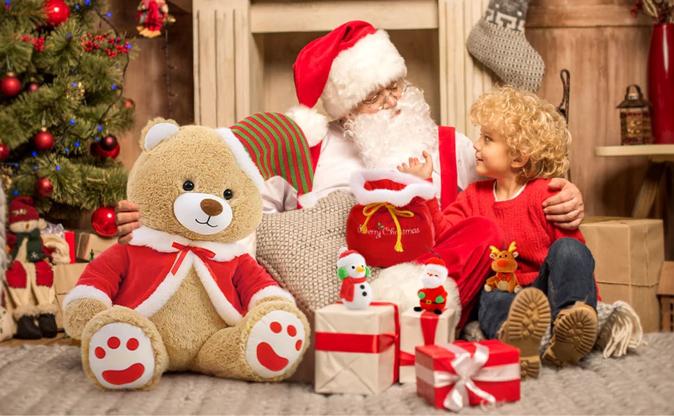 Christmas Teddy Bear Stuffed Animal Santa Claus Snowman Elk Stuffed Soft Plush Toys, 24"(Red Coat, Hat)