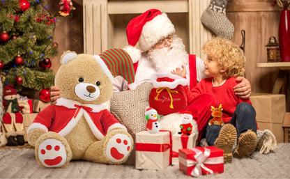 Christmas Teddy Bear Stuffed Animal Santa Claus Snowman Elk Stuffed Soft Plush Toys, 24"(Red Coat, Hat)