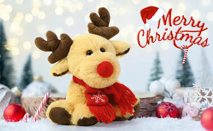 Reindeer Stuffed Animal Cute Christmas Reindeer Plush Toys for Kids, 9'' Rudolph The Red Nosed Reindeer Stuffed Animal
