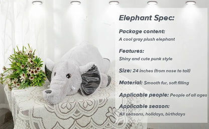 Elephant Plush Soft Hug Stuffed Animals Pillow for Boy Girl Kids ( Grey, 24 Inches)