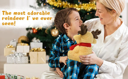 Reindeer Stuffed Animal Cute Christmas Reindeer Plush Toys for Kids, 9'' Rudolph The Red Nosed Reindeer Stuffed Animal