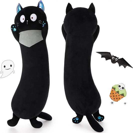 Giant Stuffed Animal Cat Body Pillow, 40'' Big Halloween  Stuffed Animal Black Kitten Throw Pillow For kids,Adults