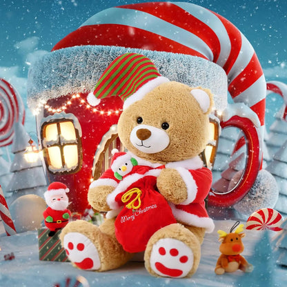 Christmas Teddy Bear Stuffed Animal Santa Claus Snowman Elk Stuffed Soft Plush Toys, 24"(Red Coat, Hat)