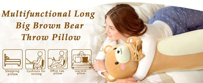 Brown 36.2in Long Polyester Throw Pillow, Body Pillow For Kids And Adults, Teddy Bear Plush Gift For Girls Boys