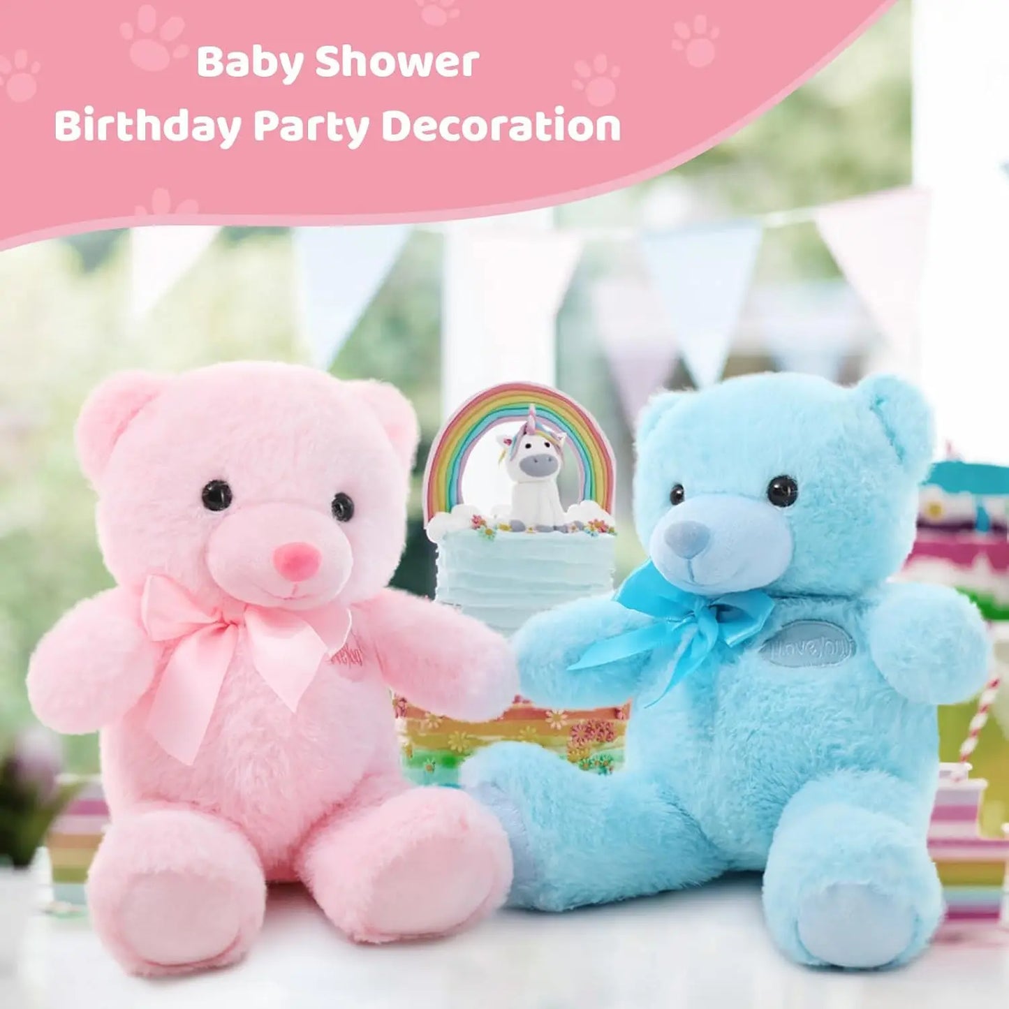 2 Pack Pink and Blue Teddy Bear, Small Teddy Bear Stuffed Animal Plush for Christmas Valentines Day
