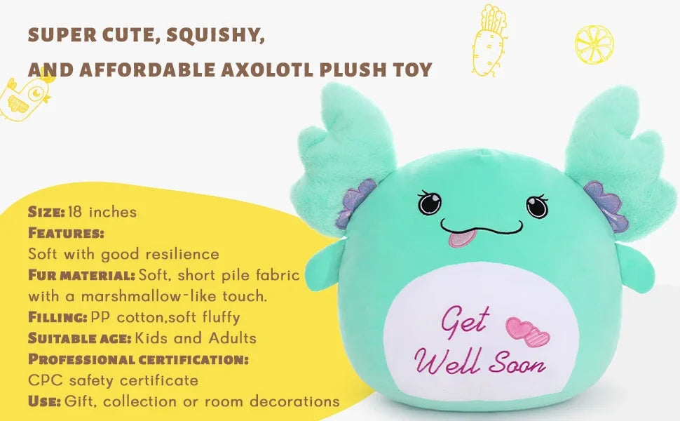 18" Get Well Soon Axolotl Plush Pillow  - Plush Toy Gifts for Women - Feel Better Gifts for Kids Women