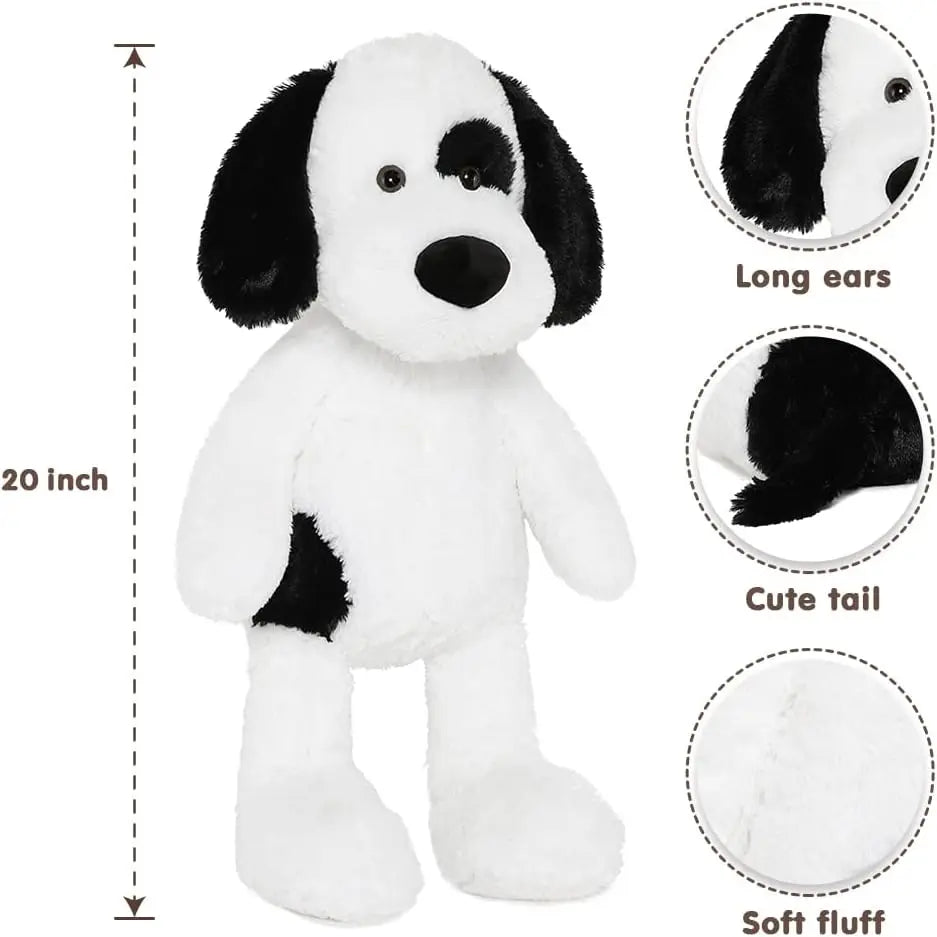 Soft Dog Stuffed Animal Large, Cute Stuffed Dog Plush Toy, Cuddle Dog Hugging Pillow for Kids, 20in, White, Black