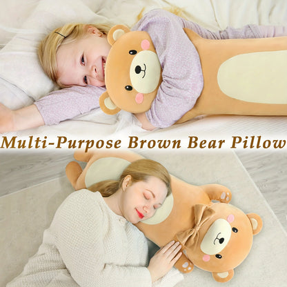 Brown 36.2in Long Polyester Throw Pillow, Body Pillow For Kids And Adults, Teddy Bear Plush Gift For Girls Boys