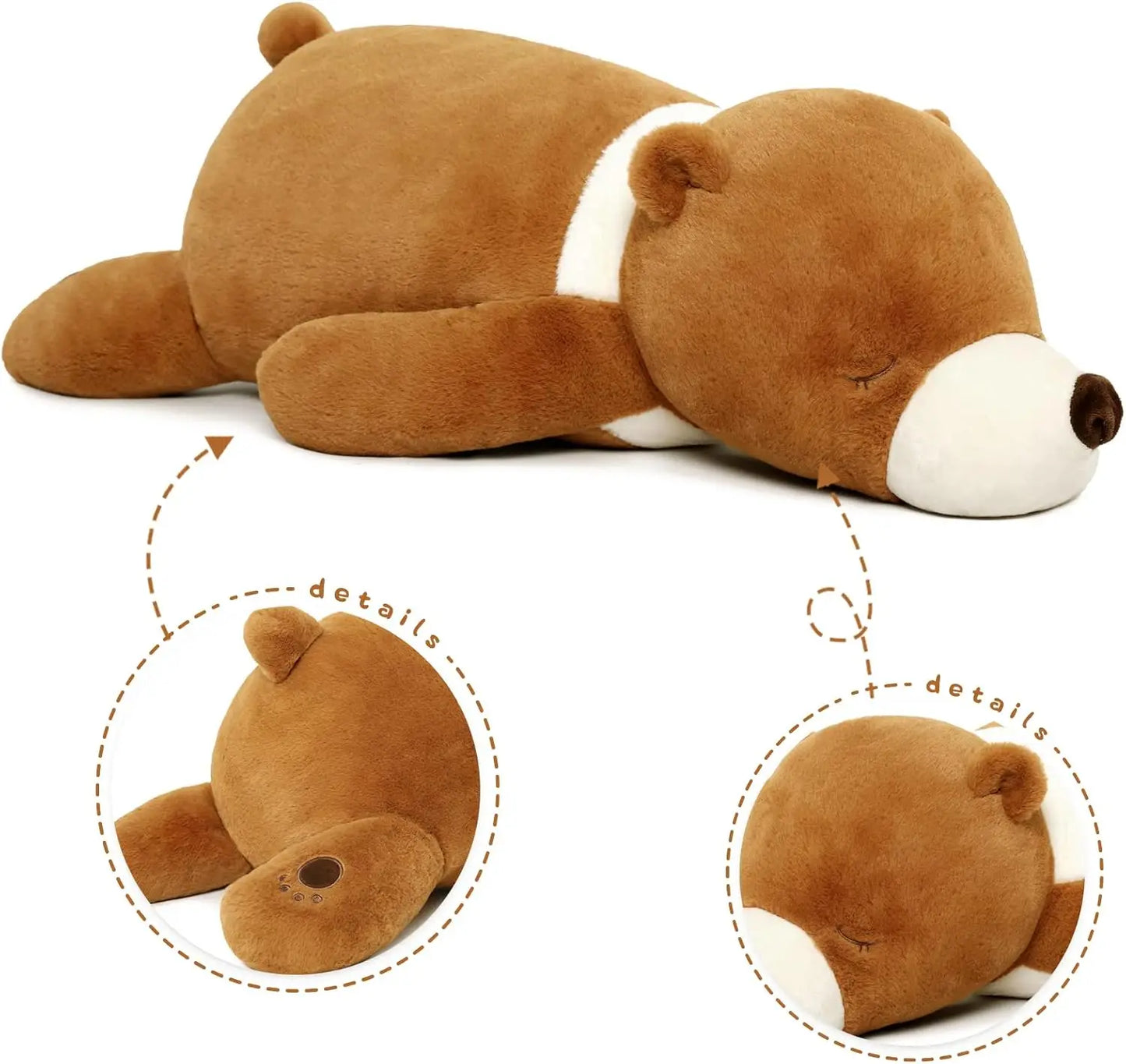 Brown Bear Stuffed Animals Body Pillows, Soft Bear Hugging Pillow Bear Plush, Cute Bear Sleeping Pillows for Kids, 28''