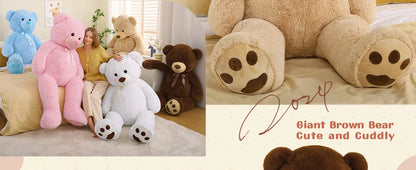 Giant Teddy Bear - 5 Feet Tall Pink Life Size Stuffed Animal with Footprints - Valentine's Day Gift