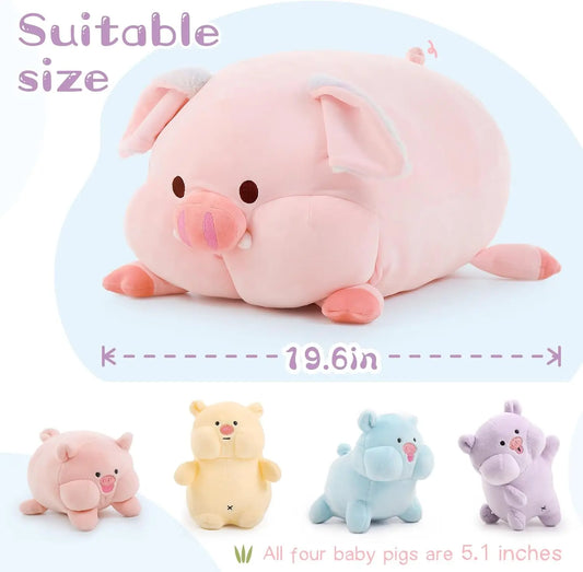5 Pcs Pig Stuffed Animal with Babies, 19.6 inch Soft Cuddly Pig Plush Toy Set for Kids