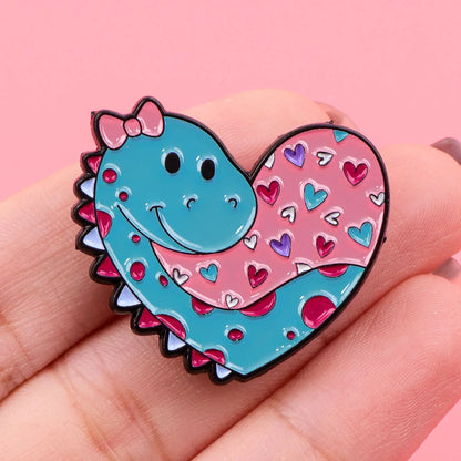 Heart-Shaped Dinosaur Lapel Pins