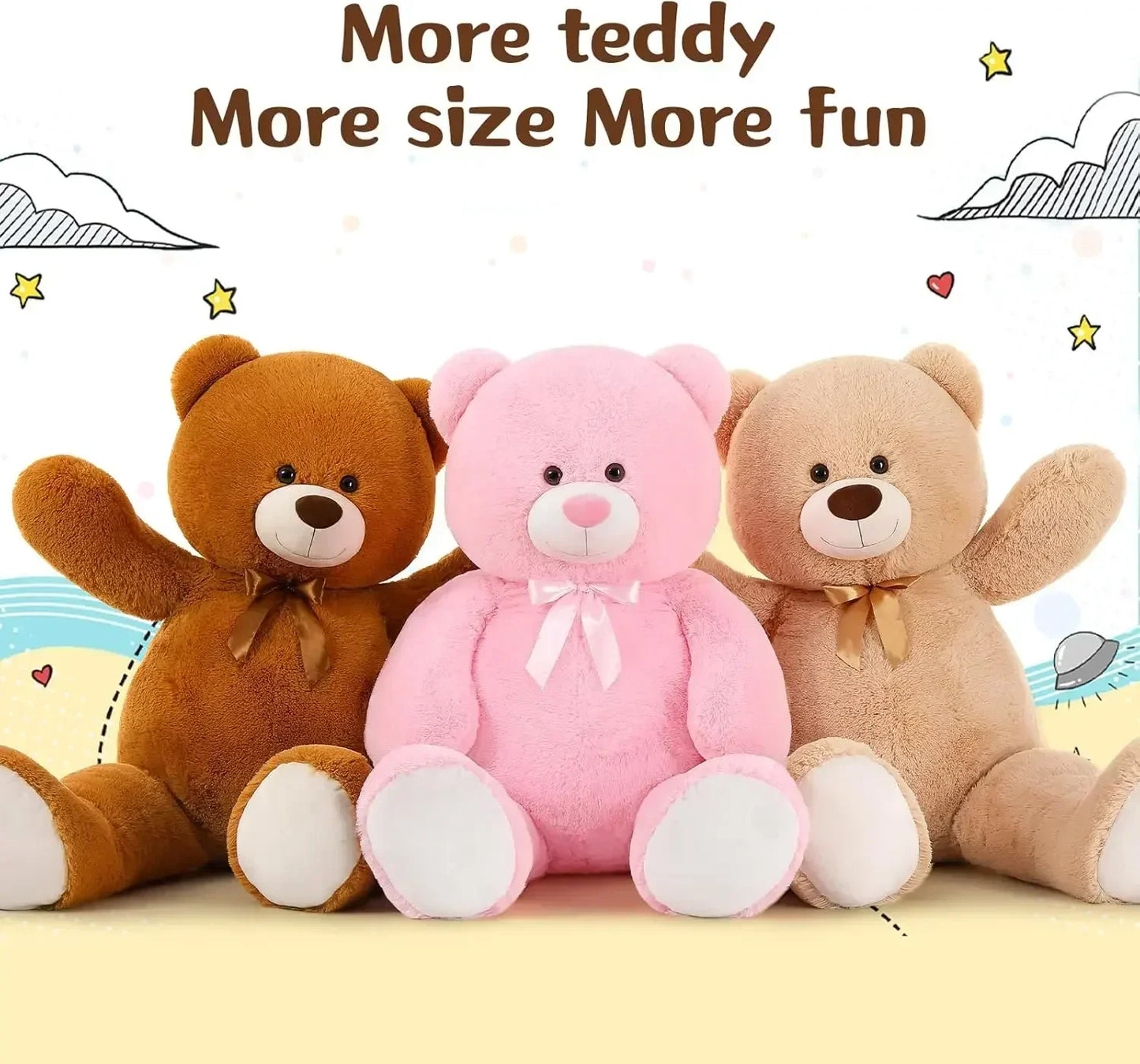 4ft Giant Teddy Bear Big Bear Stuffed Animals Large Teddy Bear Cute Bear Plush for Kids,Lovers