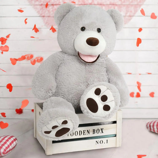 Giant Teddy Bear with Big Footprints Big Teddy Bear Plush Stuffed Animals (Gray, 39 inches)