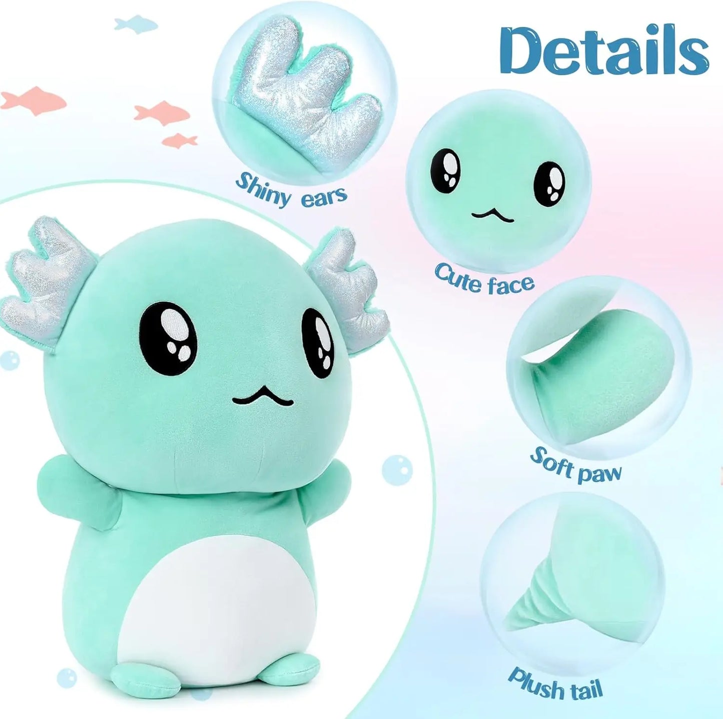 Axolotl Plush, Cute 20" Mint Green Axolotl Stuffed Animals Plush Throw Pillow, Cuddly Salamander Plushie Toy for Kids