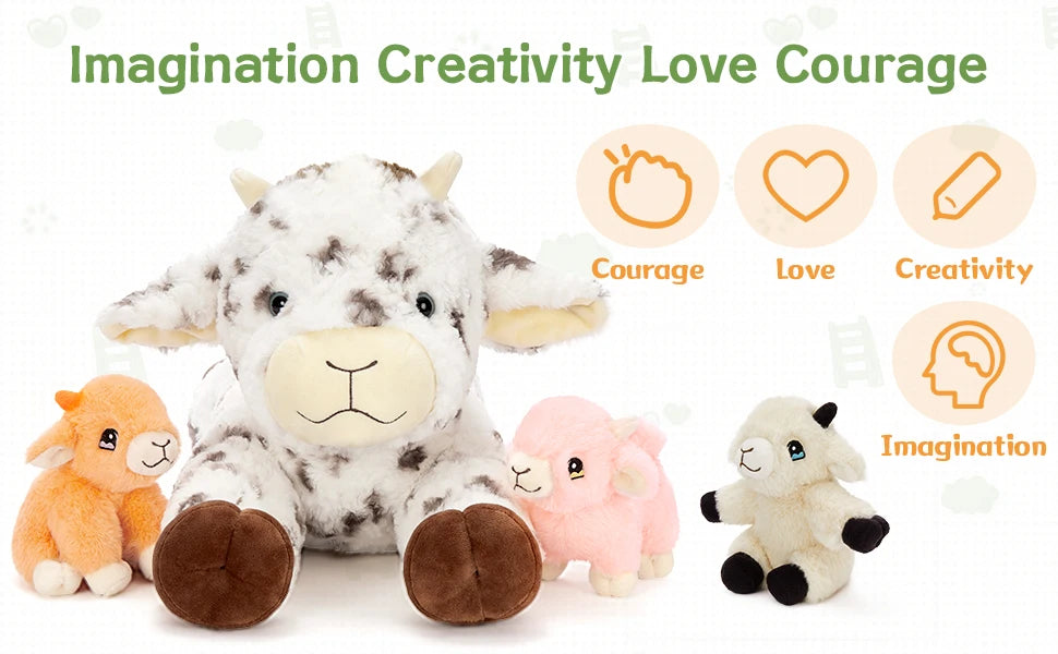 21.7 Inch Big Goat Stuffed Animal with 3 Cute Stuffed Goat Babies Inside for Age 3+ Kids, Goat Stuffed Goat Plush Toy Set