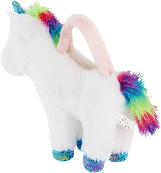 16" White Rainbow Mane Unicorn Toys Handbag - Soft Fluffy Unicorn Plush with a Unicorn Headband as Gifts