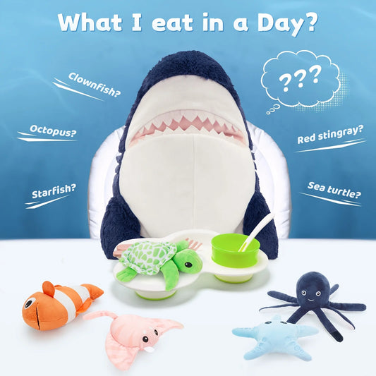 6pcs Shark Plush Toy Set - Navy Blue, Soft Polyester Stuffed Sea Creatures for Youngsters