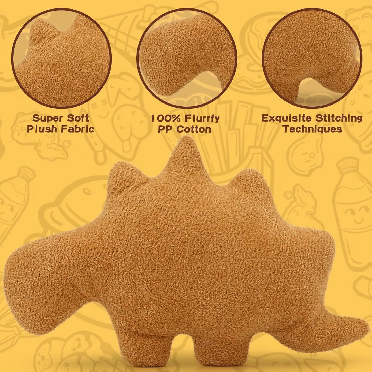 22.8" Large Dino Chicken Nugget Plush Pillow, Soft Dinosaur Chicken Nugget Pillow for Birthday Christmas (Stegosaurus)