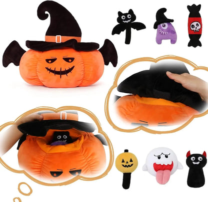 7Pcs Halloween Pumpkin Plush Toy, 21 Inch Big Pumpkin Stuffed Animal with Glow-in-Dark Small Plush Dolls Inside Pumpkin Bucket