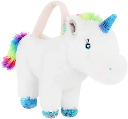 16" White Rainbow Mane Unicorn Toys Handbag - Soft Fluffy Unicorn Plush with a Unicorn Headband as Gifts