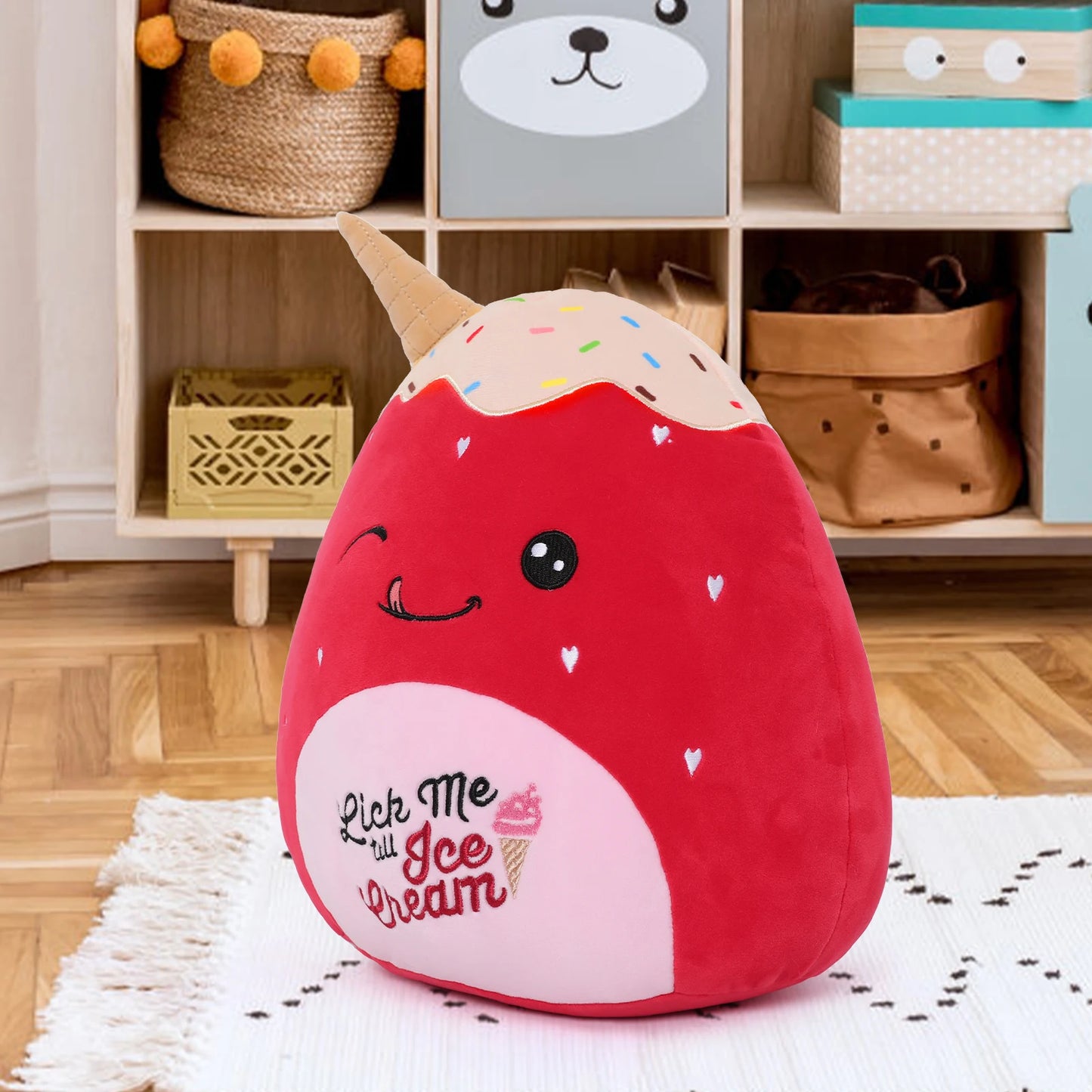 Strawberry Ice Cream Plush Toy 12inch Soft Strawberry Stuffed Animal Plush Pillow Squishy Doll Hugging Pillow for Kids