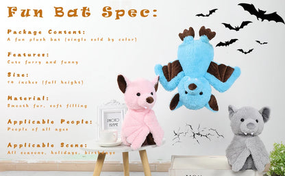 Blue Stuffed Bat Plush Toy - 14 Inches Goth Halloween Stuffed Animals - Soft Furry Gifts for Kids